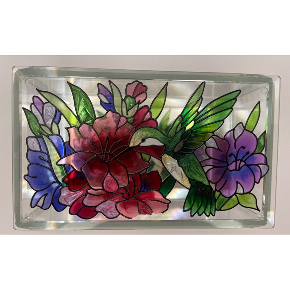 Pre-owned Hand painted Joan Baker Designs 4.75" x 2.25" Glass Box W/Mirror ONLY - Picture 2 of 9